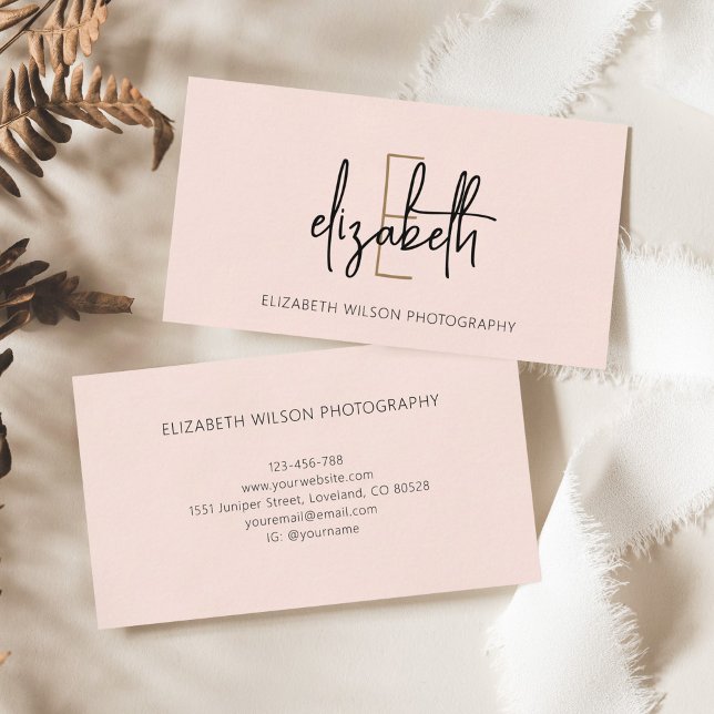 Modern Monogram Blush Pink Business Card (Creator Uploaded)