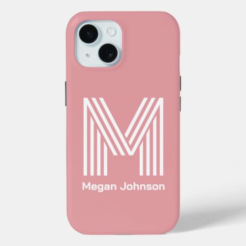 Modern Monogram Blush Pink iPhone 15 Case