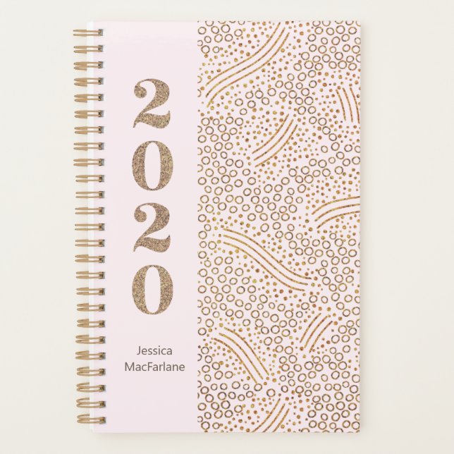 Modern Monogram Blush Pink Gold Confetti 2020 Year Planner (Front)