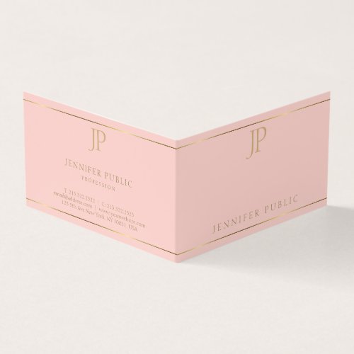 Modern Monogram Blush Pink Gold Minimalist Elegant Business Card