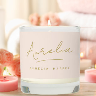 Modern Monogram Blush Pink Gold Signature Name Scented Candle