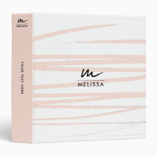 Modern Monogram Blush Pink Lines Abstract Art 3 Ring Binder