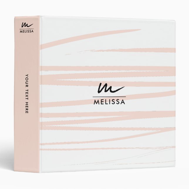 Modern Monogram Blush Pink Lines Abstract Art  3 Ring Binder (Front/Spine)