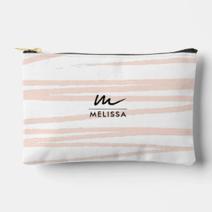 Modern Monogram Blush Pink Lines Abstract Art Accessory Pouch