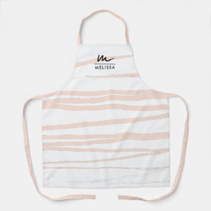 Modern Monogram Blush Pink Lines Abstract Art Apron