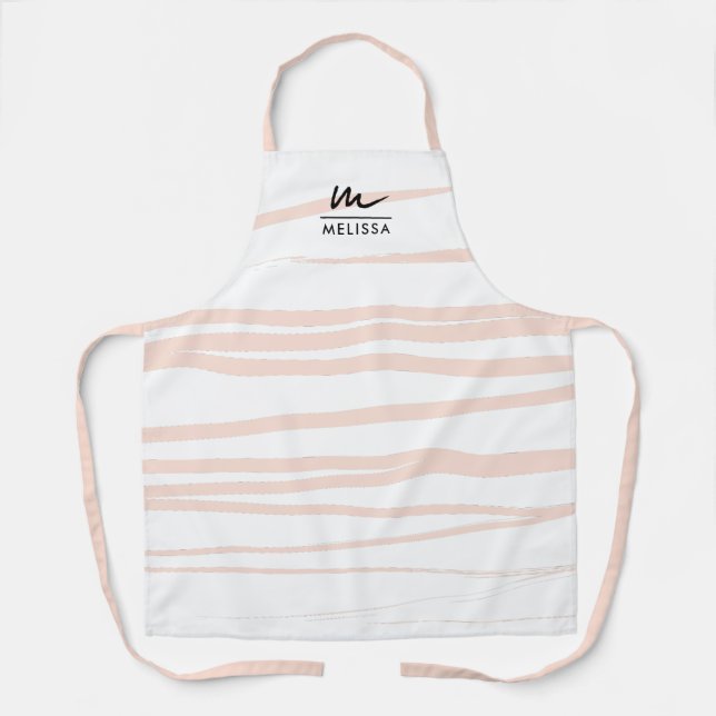 Modern Monogram Blush Pink Lines Abstract Art  Apron (Front)