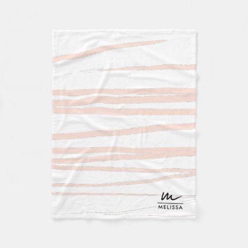 Modern Monogram Blush Pink Lines Abstract Art  Fleece Blanket