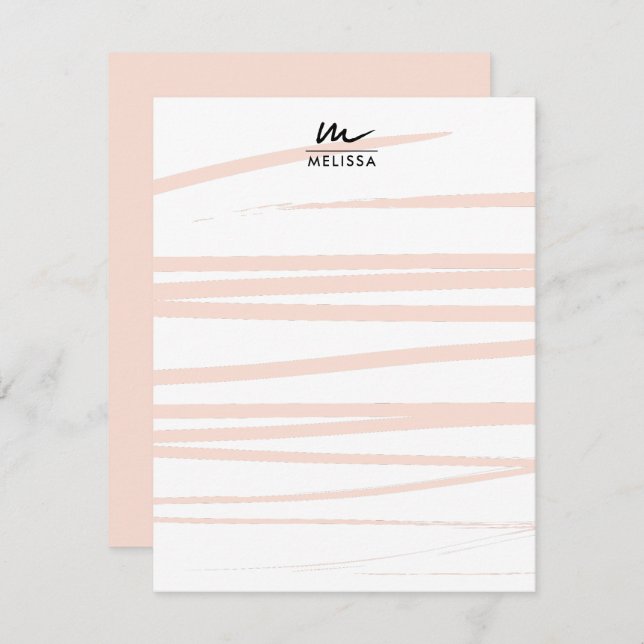 Modern Monogram Blush Pink Lines Abstract Art  Note Card (Front/Back)