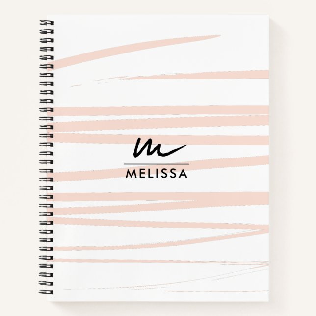 Modern Monogram Blush Pink Lines Abstract Art  Notebook (Front)