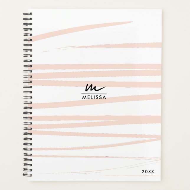 Modern Monogram Blush Pink Lines Abstract Art  Planner (Front)