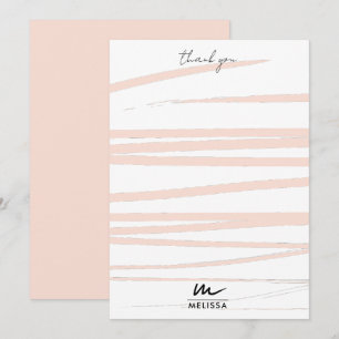 Modern Monogram Blush Pink Lines Abstract Art  Thank You Card
