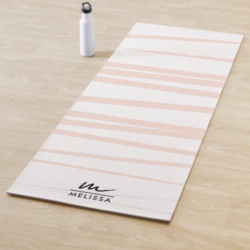 Modern Monogram Blush Pink Lines Abstract Art  Yoga Mat
