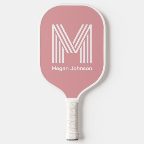 Modern Monogram Blush Pink Pickleball Paddle