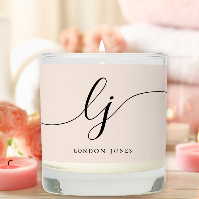 Modern Monogram Blush Pink Script Initials Name Scented Candle (Creator Uploaded)