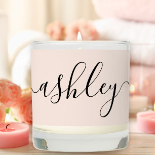 Modern Monogram Blush Pink Script Name Scented Candle