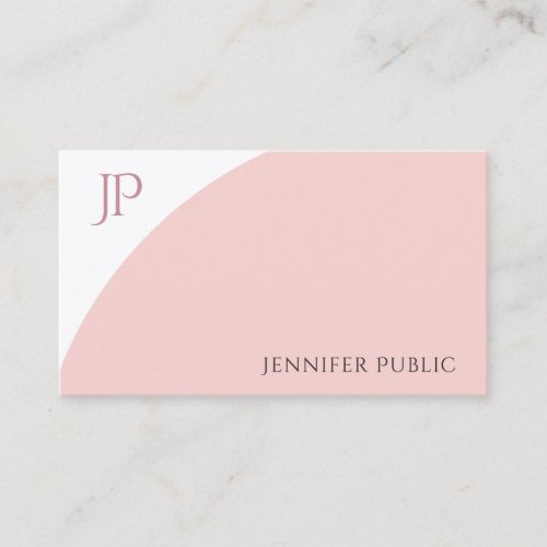 Modern Monogram Blush Pink White Elegant Simple Business Card