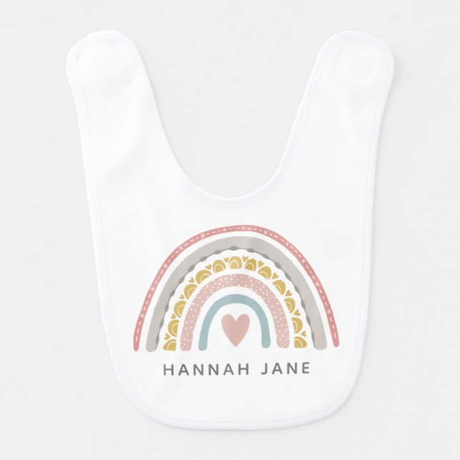 Modern Monogram Boho Rainbow Baby Bib (Front)