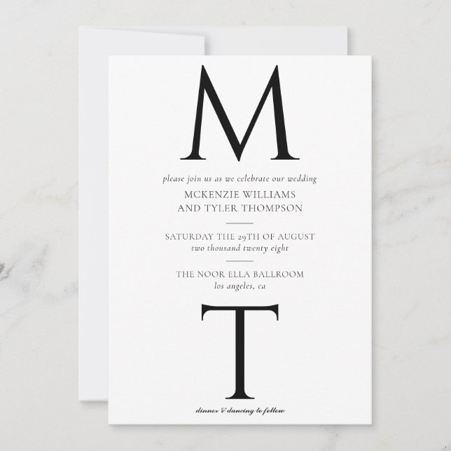 Modern Monogram Bold Black Initials Wedding Invite (Front)