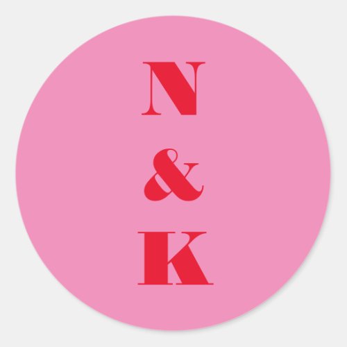 Modern Monogram Bold Bright Red Pink Wedding  Classic Round Sticker