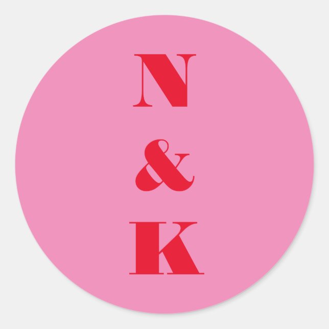 Modern Monogram Bold Bright Red Pink Wedding  Classic Round Sticker (Front)