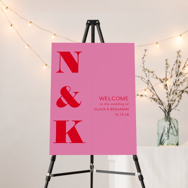 Modern Monogram Bold Bright Red Pink Wedding Foam Board (In Situ (Stand))