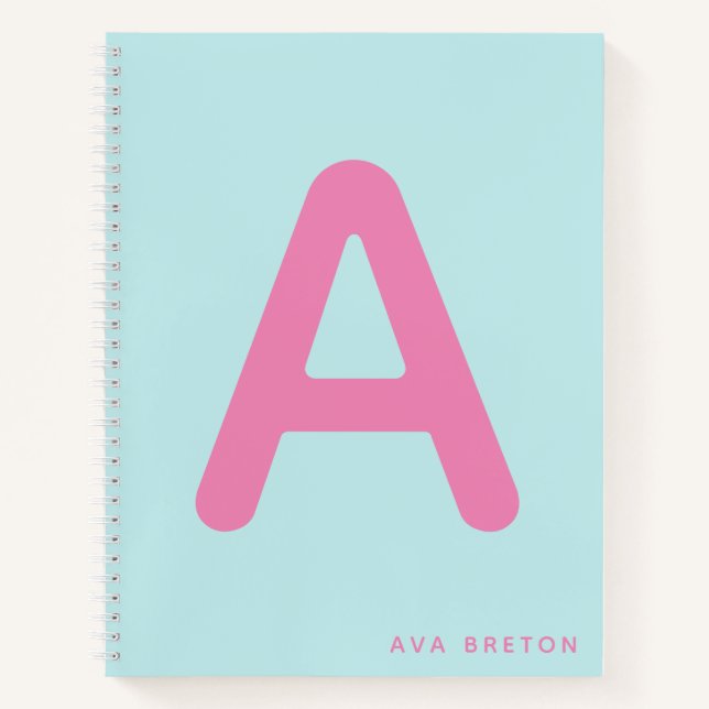 Modern Monogram Bold Initial Hot Pink Blue Notebook (Front)