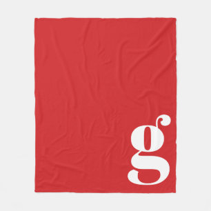 Modern Monogram Bold Initial Red Minimalist Fleece Blanket