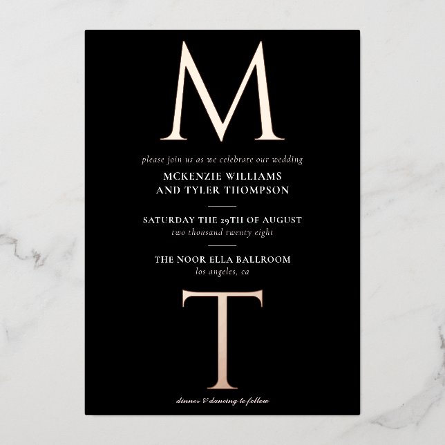 Modern Monogram Bold Initials Rose Gold Foil Invitation (Front)