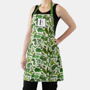Modern Monogram Botanical Green Leaves Apron