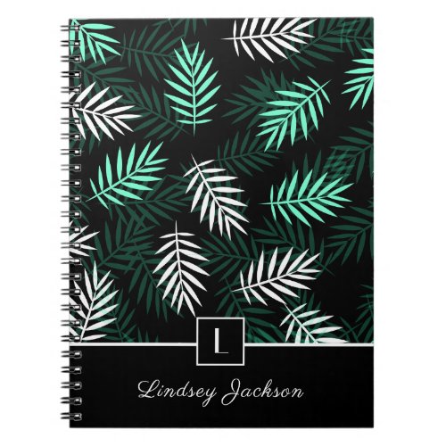 Modern Monogram Botanical Green Leaves i Notebook