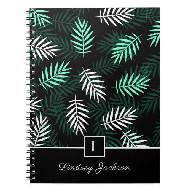 Modern Monogram Botanical Green Leaves i Notebook (Front)