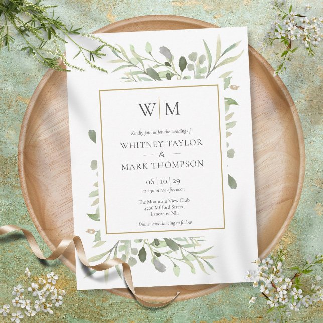 Modern Monogram Botanical Greenery Wedding Invitation (Modern Monogram Botanical Greenery Wedding Invitation)