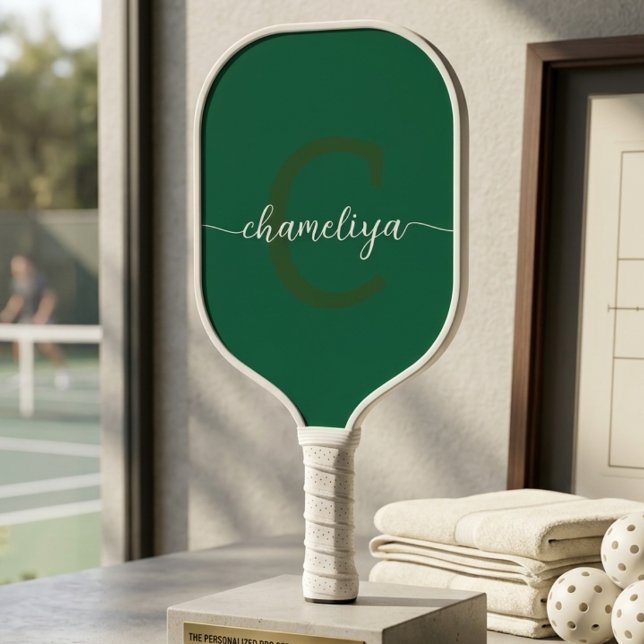 Modern Monogram Bottle Green & White Carbon Fiber Pickleball Paddle (Creator Uploaded)