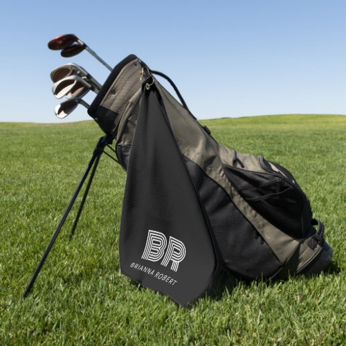 Modern Monogram Branding Logo Stylish Black Golf Towel