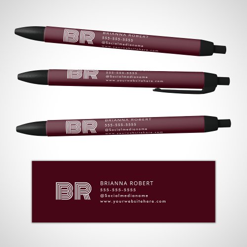 Modern Monogram Branding Logo Stylish Burgundy Black Ink Pen
