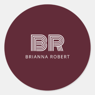 Modern Monogram Branding Logo Stylish Burgundy Classic Round Sticker