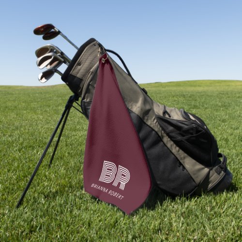 Modern Monogram Branding Logo Stylish Burgundy Golf Towel