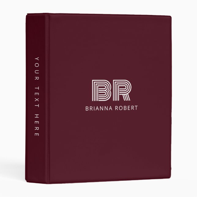 Modern Monogram Branding Logo Stylish Burgundy Mini Binder (Front/Spine)