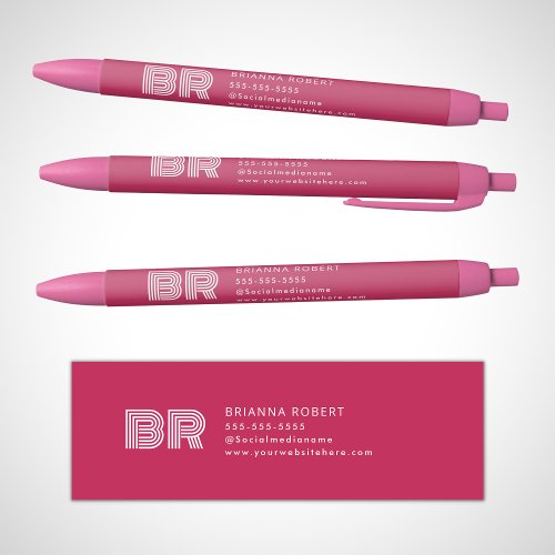 Modern Monogram Branding Logo Stylish Hot Pink Black Ink Pen