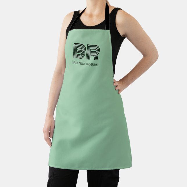 Modern Monogram Branding Logo Stylish Mint Green Apron (Insitu)