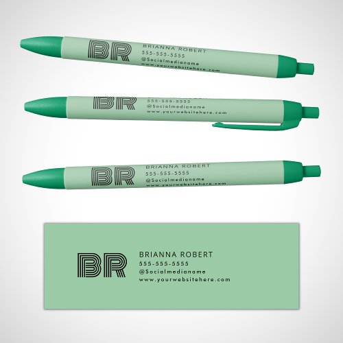 Modern Monogram Branding Logo Stylish Mint Green Black Ink Pen