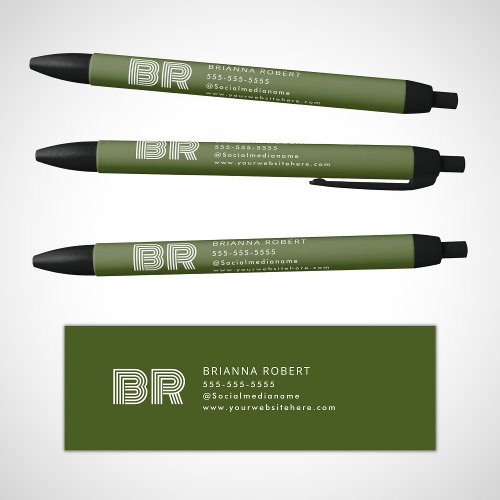 Modern Monogram Branding Logo Stylish Moss Green Black Ink Pen