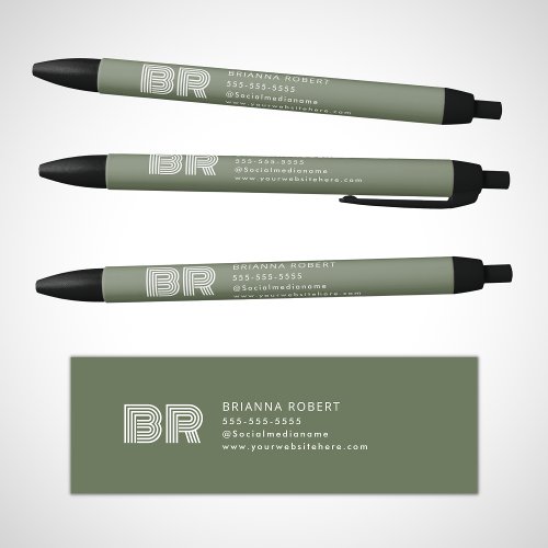 Modern Monogram Branding Logo Stylish Sage Green Black Ink Pen