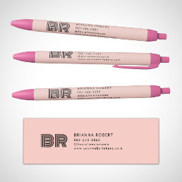 Modern Monogram Branding Logo Stylish Trendy Pink Black Ink Pen