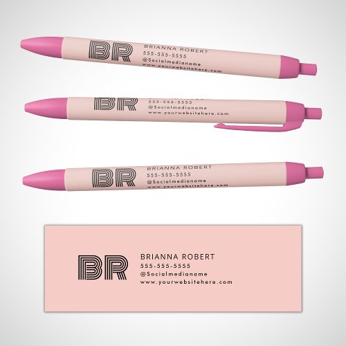 Modern Monogram Branding Logo Stylish Trendy Pink Black Ink Pen