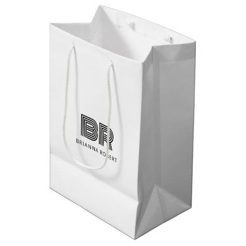 Modern Monogram Branding Logo Stylish White Medium Gift Bag