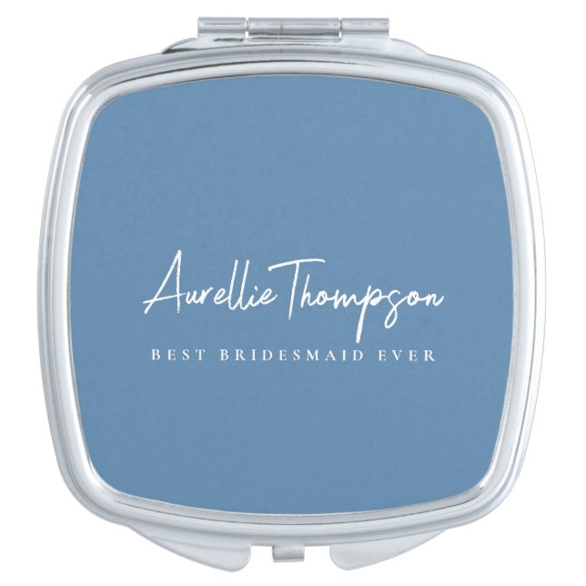 Modern Monogram Bridesmaid Bridal Dusty Blue  Compact Mirror (Front)