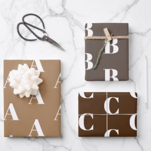 Modern monogram brown tan custom initial pattern wrapping paper sheets