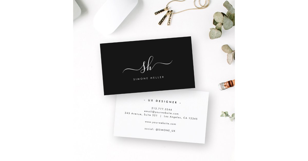 Modern Monogram Brush Script Simple Cool Business Card | Zazzle