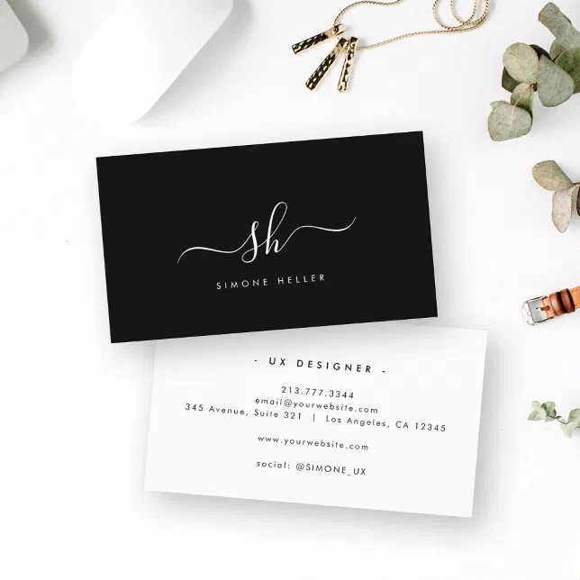Modern Monogram Brush Script Simple Cool Business Card | Zazzle
